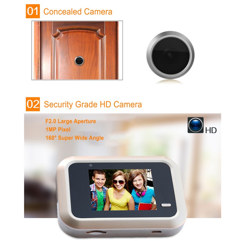 Electronic Peephole Camera Doorbell Wide Angle HD Sound Monitoring Automatic
