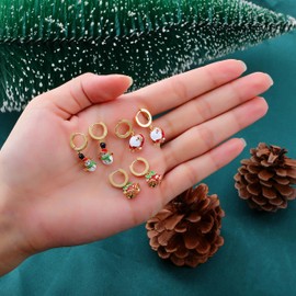 Gacimy Christmas Earrings for Women with Dangle Snowmen, Small Gold Huggie Earrings for Women 14K Real Gold Plated