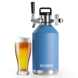 Razorri Stainless Steel Beer Growler, Double-Wall Vacuum Insulated Carbonated Keg with Professional Bar Tap and Pressurized CO2 Regulator, Ocean Blue - Size: 64OZ / 0.5 Gallon