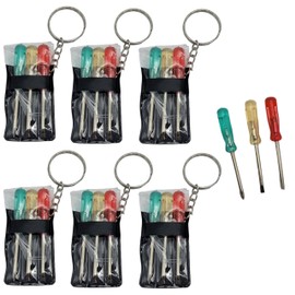 Mini Screwdriver Set Keychain with 3 Tools (2.5") Miniature Metal Screwdriver Set Key Chains Includes 2 Flathead Screwdrivers and 1 Crossing Screwdriver in a Portable Pouch (3 Packs)