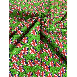 Pyrhan Art & Craft Children Nursery Union Jack Polycotton Prints | 45 Inch Wide Dress Craft Fabric Material by The Metre | Polycotton Print Used in Sewing Kit and Accessories (Green-UnionJack)