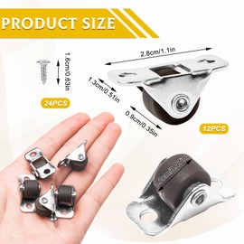 12 PCS Mini Caster Wheels, Low Profile Caster Wheels, Little Rubber Rolling Wheels, Tiny Wheels for Small Appliances Furniture DIY Project (Steel and Black)