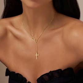 Turandoss 14K Gold Plated Necklace for Women - Dainty 14K Gold Plated Infinity Cross Pendant Necklace Christian Gifts for Women