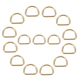 sourcing map 15Pcs 0.6 x 0.6 Inch Metal D Rings, Gold Welded Rings Buckles, Solid Hardware Bags Rings for Purse, Sewing Keychains Belts, Dog Collars, Backpack