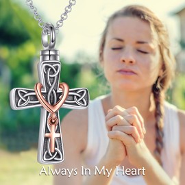 VONALA Celtic Knot Urn Necklace for Ashes Sterling Silver Cross Cremation Urn Jewelry for Memorial Irish Keepsake Necklace Gifts for Women Men