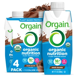 Orgain Organic Nutritional Vegan Protein Shake, Smooth Chocolate - 16g Plant Based Protein, Meal Replacement, 22 Vitamins & Minerals, Fruits & Vegetables, Gluten Free, Non-GMO, 11 Fl Oz (Pack of 4)