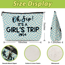 Girl Trip 2024 Cosmetic Bag Retro Plaid Makeup Bag Girls Trip Gifts Favors Girls Weekend Gifts Summer Vacation Funny Friendship Gifts for Women Soul Sister Her Bachelorette Party Birthday Christmas