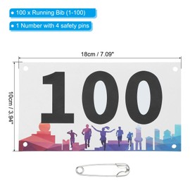 PATIKIL Tearproof Running Bib Numbers 7x4 Inch, 1-100 Waterproof Race Competitor Numbers with Safety Pin for Marathon Sports Game Competition Runner, Multicolor