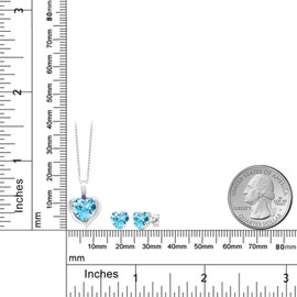 Gem Stone King 925 Sterling Silver Swiss Blue Topaz and Purple Amethyst Pendant Necklace Earrings Set For Women (4.22 Cttw, Heart Shape 8MM and 6MM, with 18 Inch Chain)