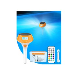 Solar Pool Lights for Inground Pool, 22-Color 5-Mode with Backlit Display and Magnetic Charging, Underwater Thermometer Swimming Lighting, Submersible Pool Lights with Remote, Waterproof Design