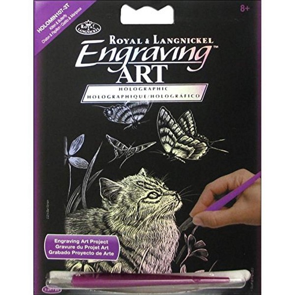Royal Brush HOLOMIN-107 Holographic Foil Engraving Kitten & Butterfly Art