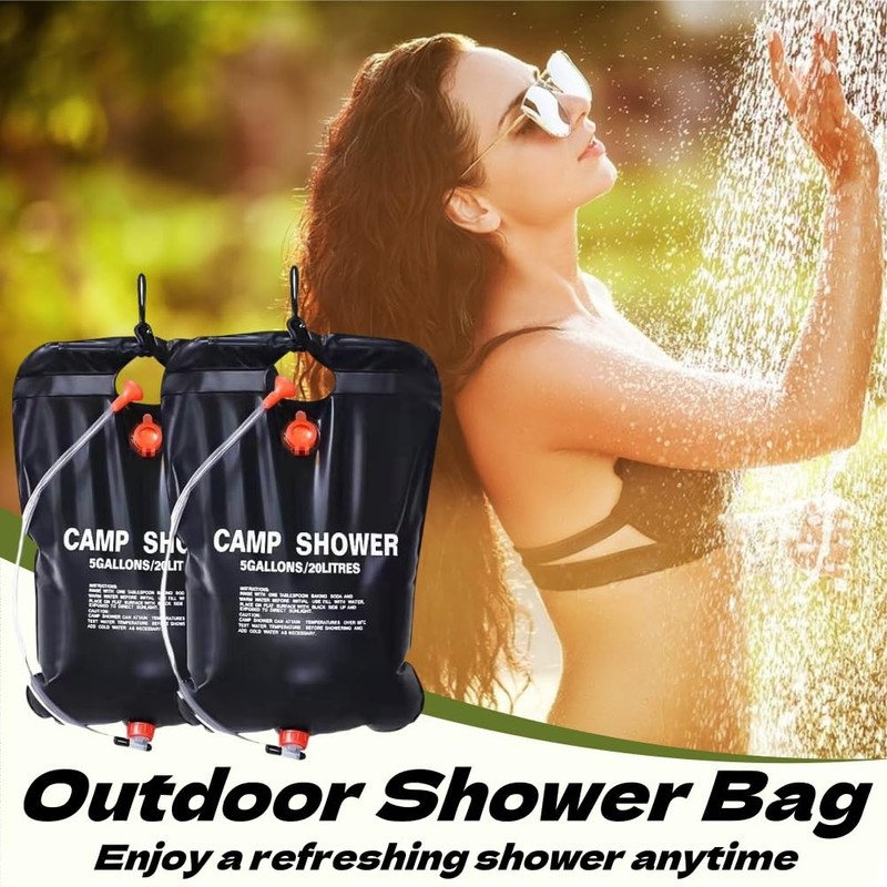 KLLJ Camping Shower, 2 Pieces Solar Shower Bag, Camping Shower
