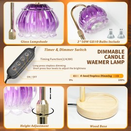 HAIDOLIANG Candle Warmer Lamp with Timer - Adjustable Height and Stepless Dimmable, Birthday Gifts for Women/Mom, Flower - Unique Home Decor Room Essentials (Purple)