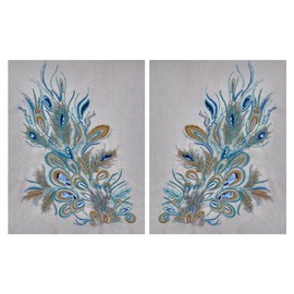 MAYJOYDIY 1 Pair Peacock Feather Embroidery Applique, Blue Feather Tail Sewing Patches,for Clothing Accessories, Cheongsam Wedding Gown Dress Bridal DIY Crafts (27.3×18.7 inches)