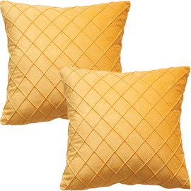 GONOVE Velvet Cushion Covers 40 X 40cm Soft Decorative Throw Pillow Cases Set of 2 Square Pillow Covers Bright Yellow Pillowcases with Invisible Zipper for Home Couch Sofa Bed