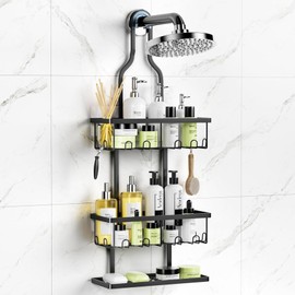 3-Tier Shower Shelf for Hanging - Shower Shelf Hanging for Shower Glass Door Shower Basket Hanging Basket Bathroom with 2 Shower Baskets and 1 Soap Dish Shampoo Holder for Shower with 14 Hooks