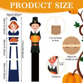 2 Pcs Thanksgiving Pilgrim Couple Porch Sign 47 Inches Pilgrim Standing Porch Decor Wooden Farmhouse Hanging Welcome Signs for Fall Harvest Autumn Yard Signs Front Door Decoration Outdoor
