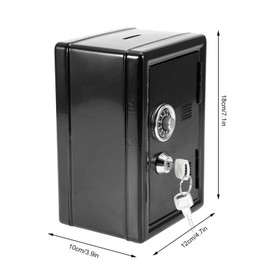 Safe Box Piggy Bank with Lock and Key, 7" H x 4.7" Lx 3.9" W Unbreakable Stainless Steel Cash Coins Saving Box, Piggy Jar Container Money Coin Change Saving Bank for Kids Adults Birthday Gift(Black)
