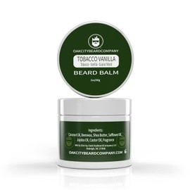 Oak City Beard Company- Bálsamo para barba de 2 onzas de vainilla y tabaco Acondicionador para barba de madera de guayaco y vainilla y tabaco