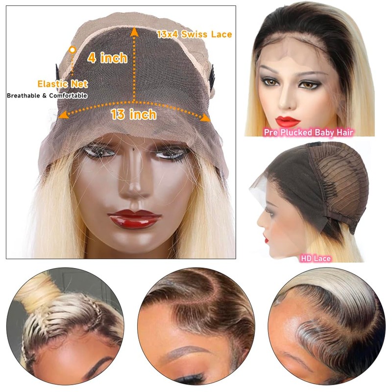 Ombre Blonde Lace Front Human Hair Wig 180% Density 1B613