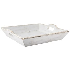 Mud Pie White Washed Beaded Serving Tray, One Size