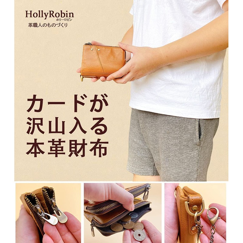 HollyRobin Men's Bi-fold Wallet, Genuine Leather, Large Capacity, Holds 15