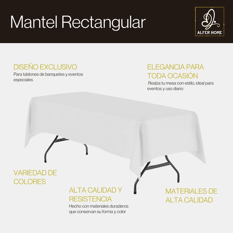 ALFER HOME - Mantel Rectangular Luxor, Elegante para Eventos, Banquetes,