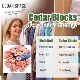 Cedar Space Cedar Blocks for Clothes Storage 100% Natural Aromatic Red Cedar Rings 54Pcs Protection for Wardrobes Closets and Drawers