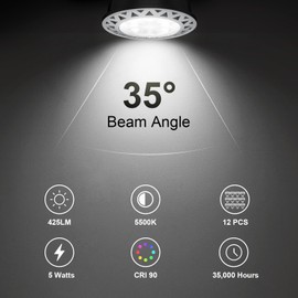 ATCD MR16 LED Light Bulbs 12-Pack, 35-Watt Equivalent 5500K 425LM LED Bulbs with GU5.3 Bi-Pin Base, 12V 5W Low Voltage MR16 Bulb for Indoor/Outdoor Landscape Spotlight Path Stair Driveway Lighting