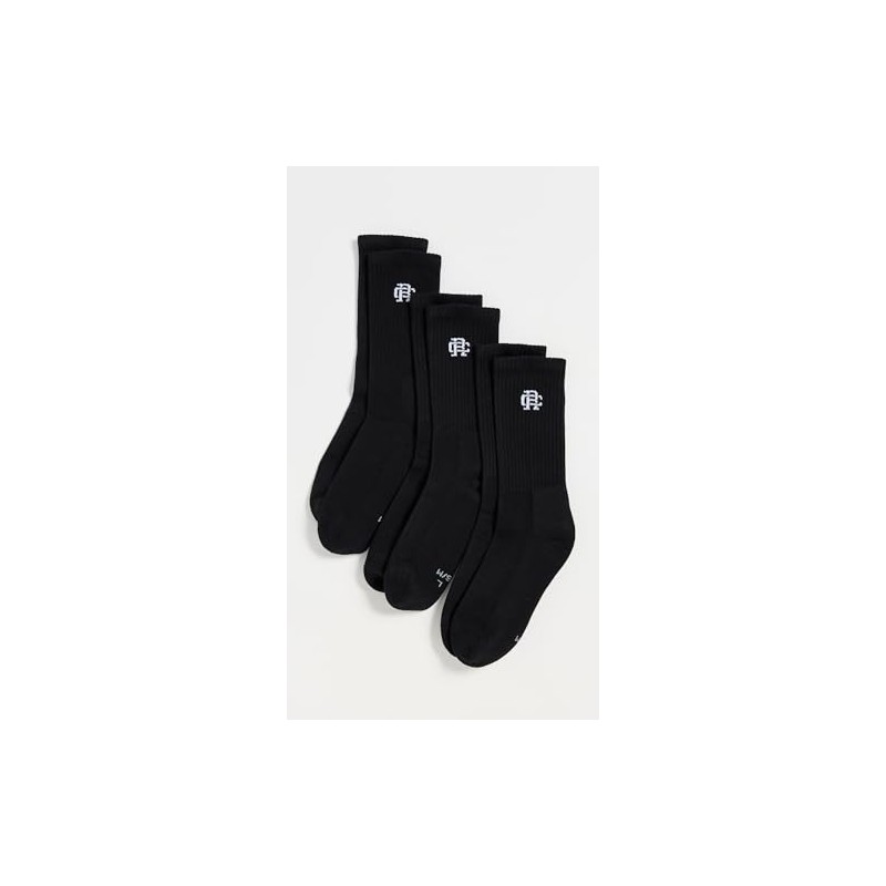 REIGNING CHAMP Men's 3 Pack Classic Crew Socks, Black, S-M