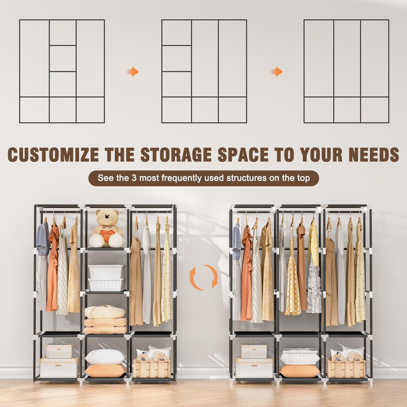 Neatrays Wardrobe Closet，Portable Closets for Hanging Clothes,Free Standing Clothes Rack