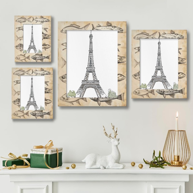 Mintoprints Vintage Fish 5x7 Picture Frame, Fishes Drawing Display Picture