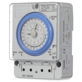 TEHAUX Precise Mechanical Timer, Adjustable Mechanical Time Control Switch, 12V AC/DC Programmable Timer for Lights Pumps Fans, Circuit Protection, Easy Installation (White)