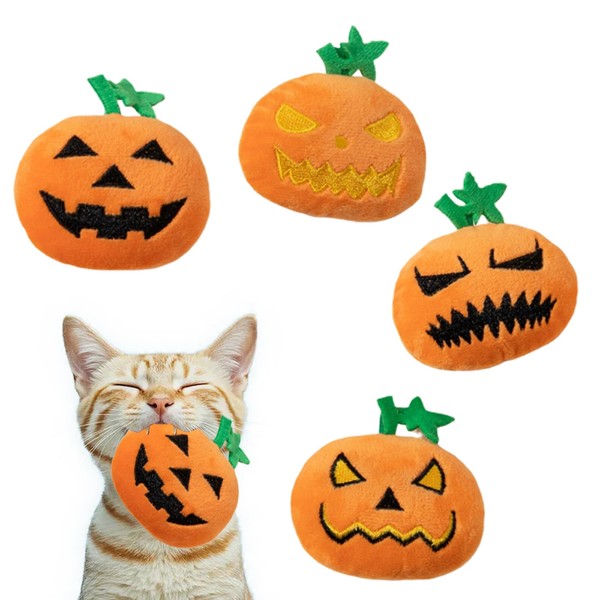 Ksheria 4Pcs Pumpkin-Shaped Cat Toys with Crinkly Sound, Horror Teething