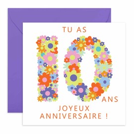 Central 23 Carte 10e Anniversary Pour Enfant - Arc-en-ciel Floral - Carte Anniversary pour Fille de 10 ans - Cadeaux pour petite-fille, sœur, nièce - Livrée avec autocollants - Par