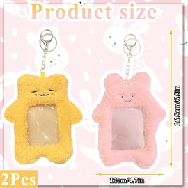 JISRKP 2Pcs Photocard Holder, Photocard Holder Keychain, Kpop Photocard Holder, Cartoon Bear Rabbit Photo Card Holder for Id, Credit Cards, and Photocards, Durable, Portable, and Adorable Design