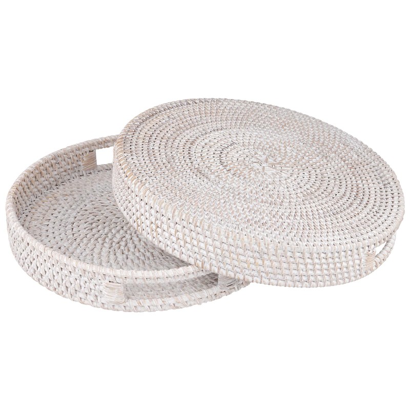 SENJEOK 2 PCS 11.8 x 2 Inch Rattan Serving Tray