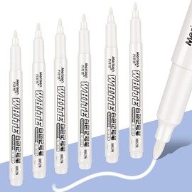 Jeffdad 6 Pcs White Marker Paint Pens, 1mm White Paint Marker Pens for Wood, Water-Based White Markers for Art Projects Drawing, Rock, Stone, Ceramic, Glass, Wood, Plastic, Metal DIY