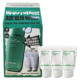 Innisfree Green Tea Ceramide Milk Set (Milk Essence 160ml + Green Tea Cream 31ml + Green Tea Cleansing Foam 30g) + Hyaluronic Acid Cream 15ml 3pcs / 이니스프리 그린티 세라마이드 밀크 세트 (밀크 에센스160ml+그린티 크림31ml+그린티 클렌징폼30g)+히알루론산 크림15ml 3개