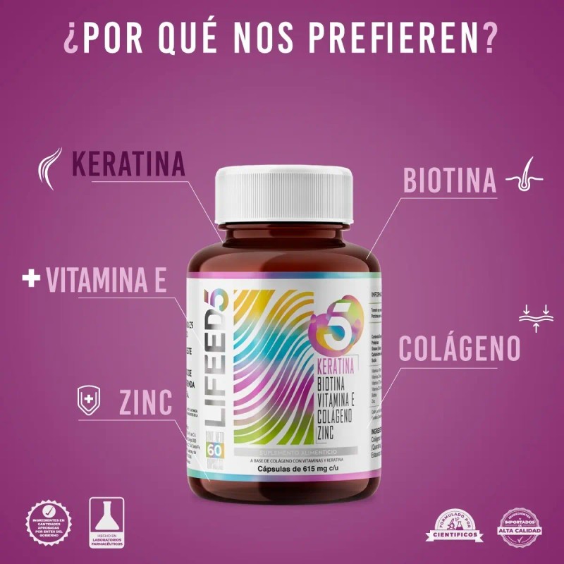 Capsulas Keratina Biotina Colageno Vitamina Cabello Lifeed