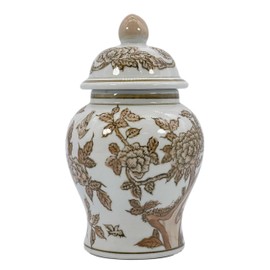 Galt International 8" Home Decor Ceramic Ginger Jar with Lid - Tea Storage, Decorative Centerpiece Accent Jar Jingdezhen Chinese Style Porcelain (Brown & White)