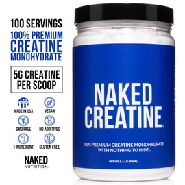 NAKED Pure Micronized Creatine Monohydrate Powder - Unflavored, 500g, 1.1lb Bulk - Vegan, Non-GMO, Gluten-Free, Soy-Free, No Fillers, Supports Muscle Growth & Strength - 100 Servings