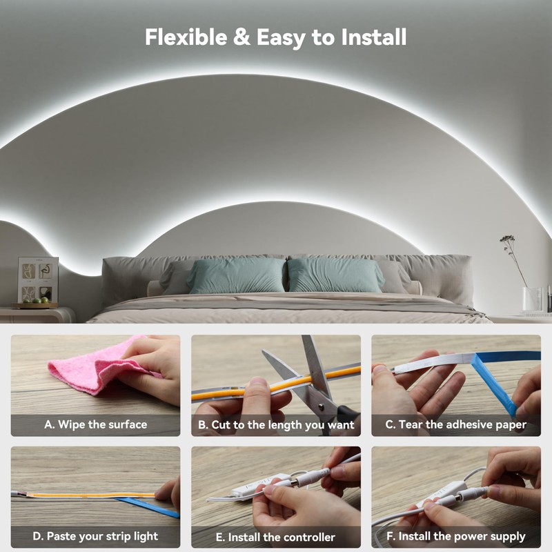 PAUTIX COB LED Strip Light Daylight White 6000K 16.4ft UL