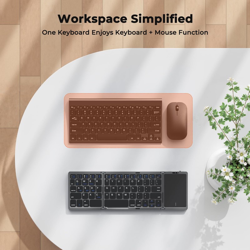 MEETION Foldable Bluetooth Keyboard with Touchpad, Portable Wireless, Gray