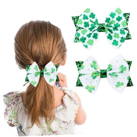 Beavorty 4pcs Bowknot Hair Clips Clover Design for Patrick's Day Easy to Wear Comfortable Hair Accessory for Girls and Women Durable and Material