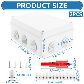 WOPPLXY Junction Box Waterproof IP65, 15 x 11 x 7 cm, Surface-Mounted Junction Box with 20 x M20 Cable Glands, 2 x Terminal Strip, 2 x Hole Saw 20 mm, 8 Screws, Surface-Mounted Junction Box (White)