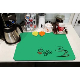 Coffee Bar Mat Accessories for Countertop Absorbent Hide Stain Rubber Backed Dish Drying Mats for Kitchen Counter Draining Pad Decor (24x18in)Green