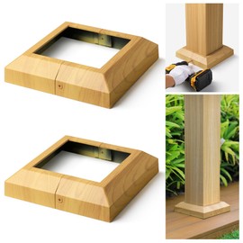 Wocepu 2 pcs 6"x6" (Actual: 5.5"x5.5") Aluminum Deck Post Base Cover, for Deck railings, Stairs, Patios, Porches Split Deck Post Skirt (Burlywood)