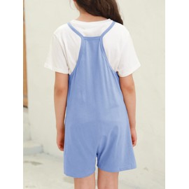 Tongmingyun overol de verano sin mangas para niñas con tirantes delgados y bolsillos, Azul, 7-8 Años