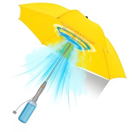Mutball Umbrella Fan, Misting Umbrella with Fan and Mist Spray, Water Mist, Air Mister, UV Blocking Sun Protection, Cooling Portable Shade, Handheld Summer Sunshade, Beach, Golf (Yellow)